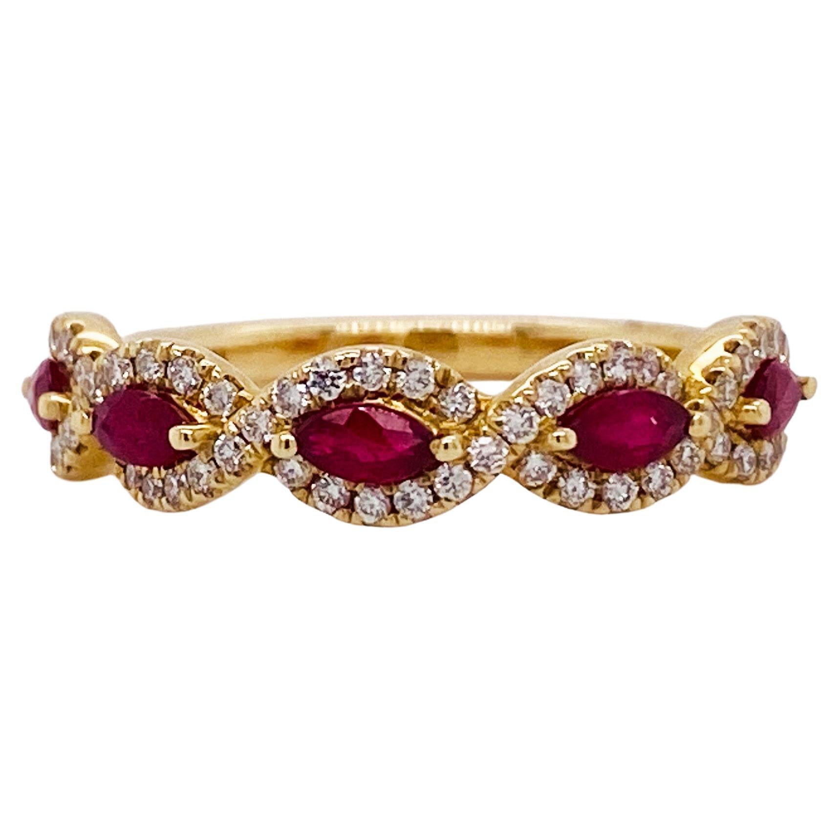 For Sale:  Ruby Marquise Diamond Twist Band in 14K Yellow Gold, 0.76 Carats LR52021 LV