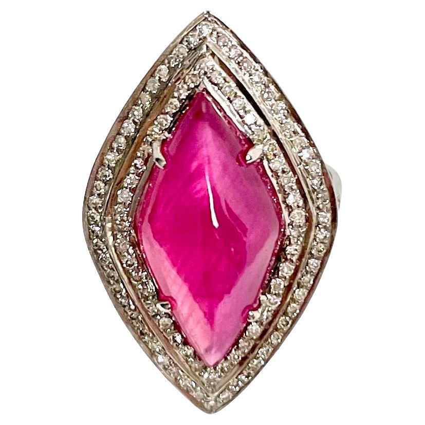 Artisan Ruby Marquise with Pave Diamonds Pave Diamonds Paradizia Ring (Retake pics) For Sale