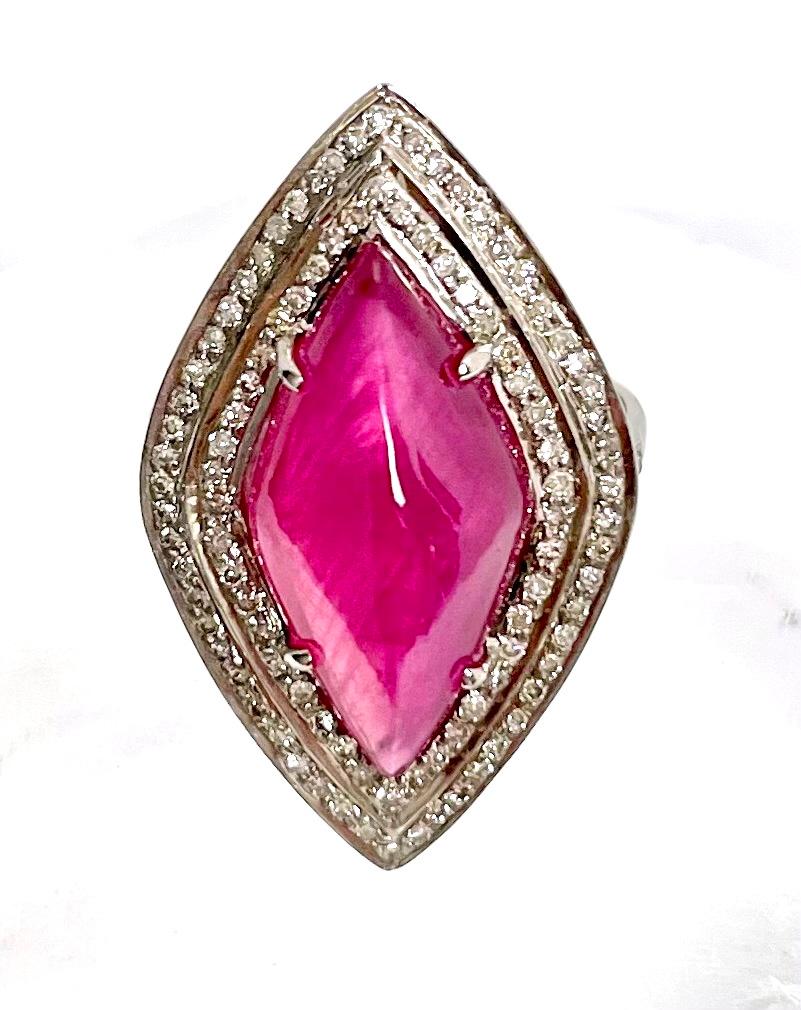 Marquise Cut Ruby Marquise with Pave Diamonds Pave Diamonds Paradizia Ring (Retake pics) For Sale