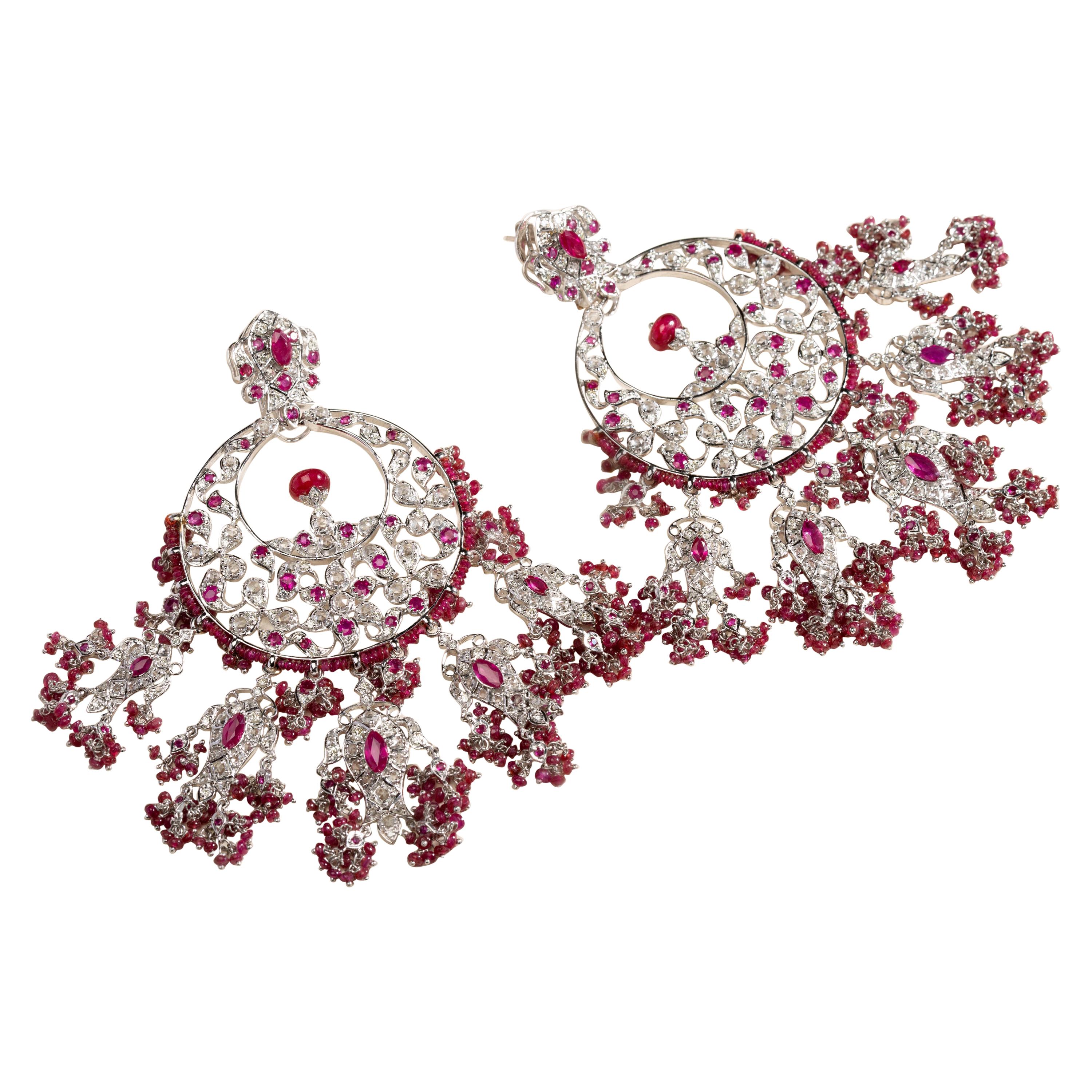 KimK Ruby Earrings with Diamonds and White Sapphires For Sale