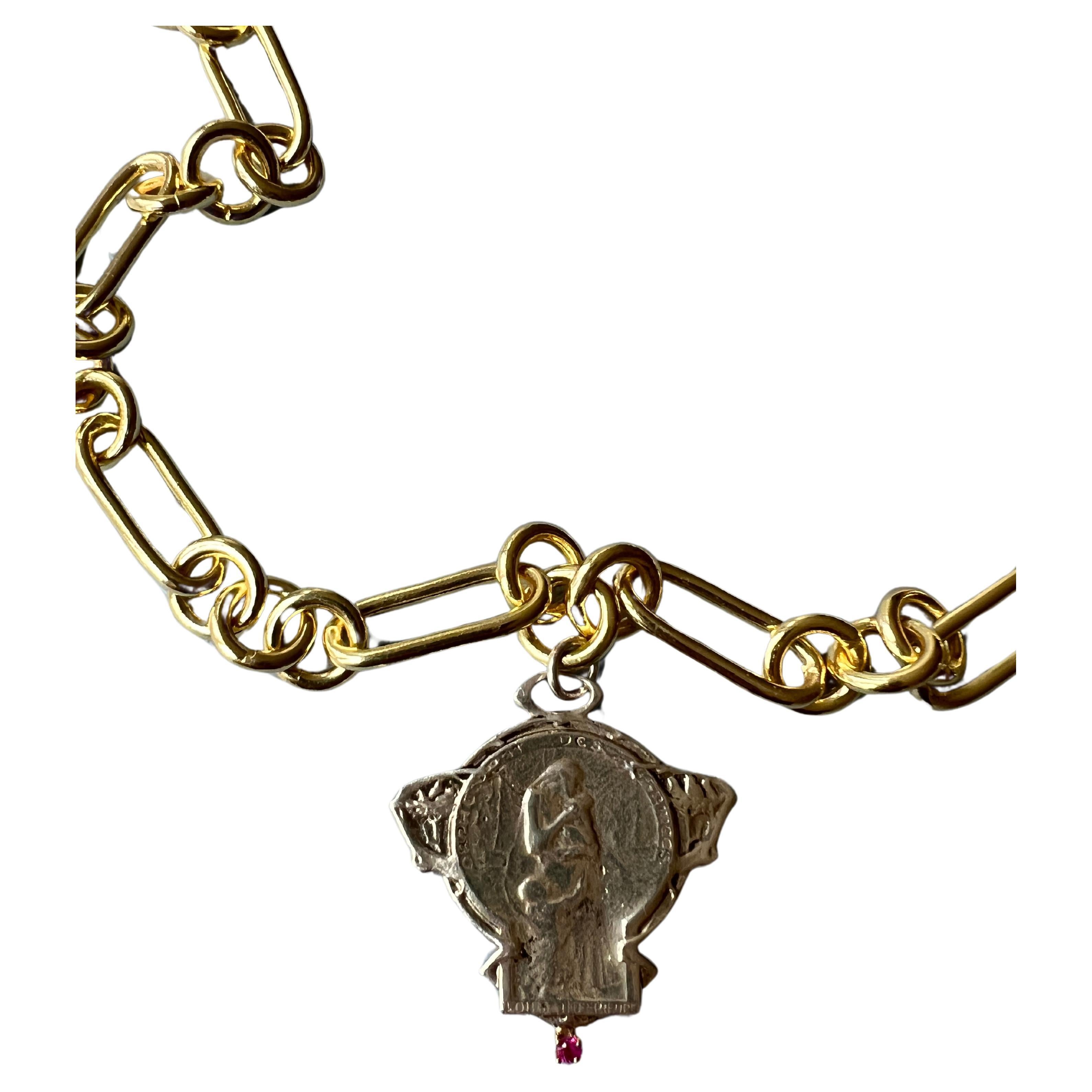 Ruby Medal Chain Necklace  Choker Silver Art Nouveau Style J Dauphin

Designer J Dauphin

Length: 18 