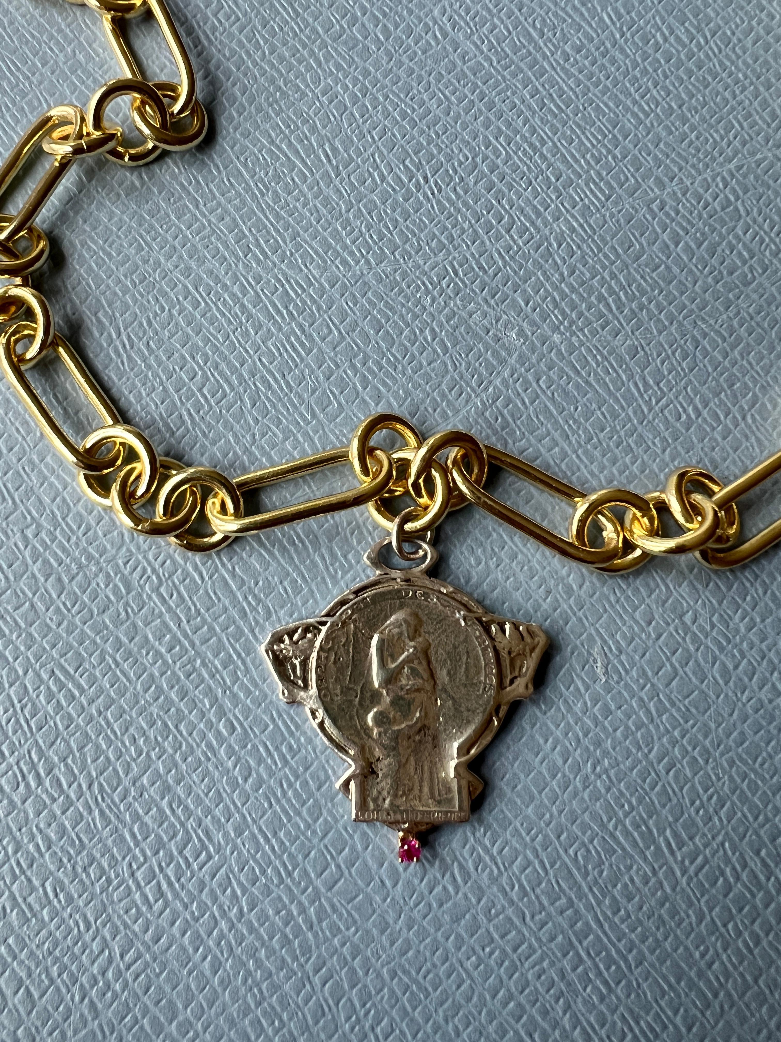 Brilliant Cut Ruby Medal Chain Necklace  Choker Silver Art Nouveau Style J Dauphin
