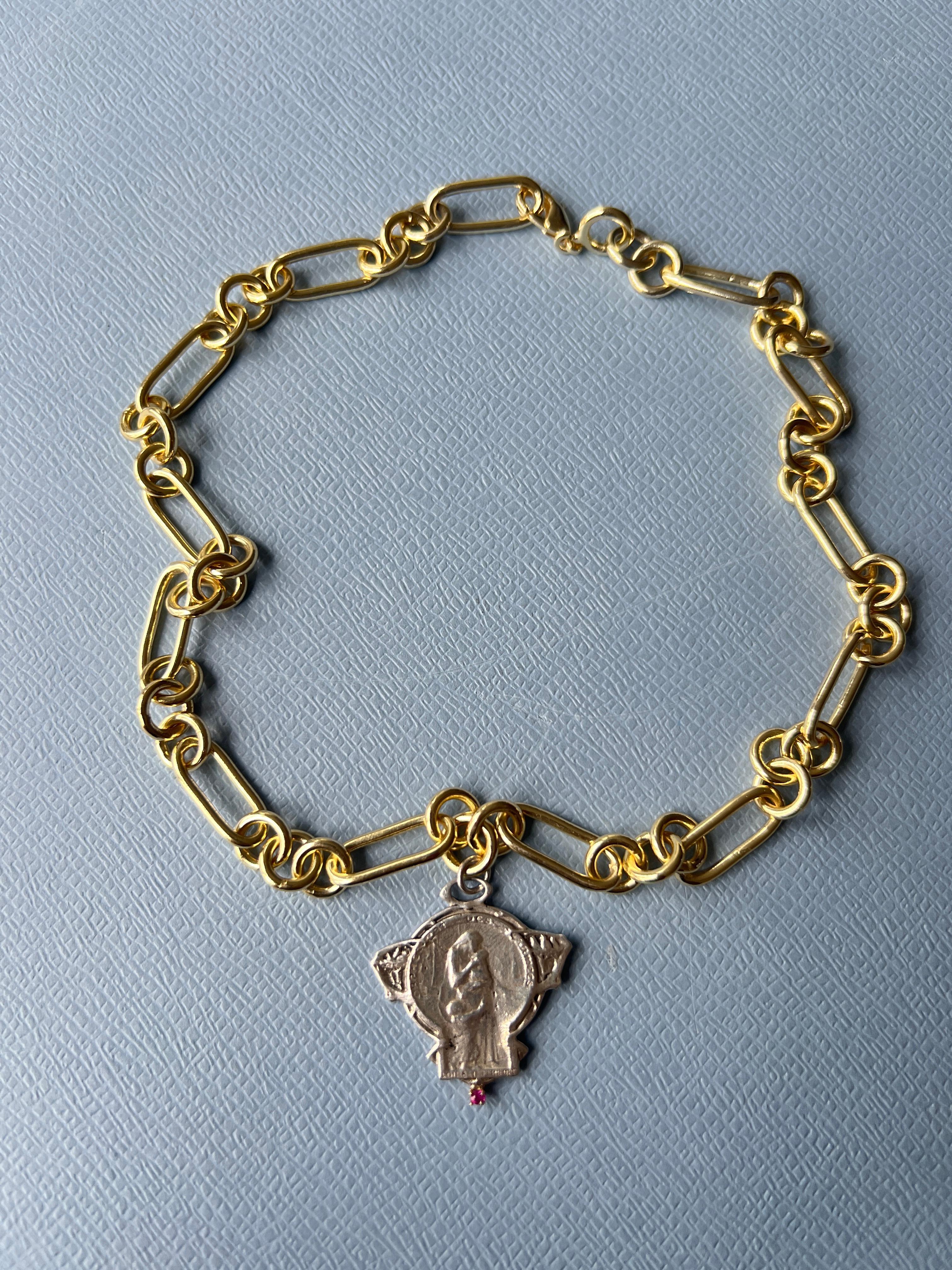 Ruby Medal Chain Necklace  Choker Silver Art Nouveau Style J Dauphin 1