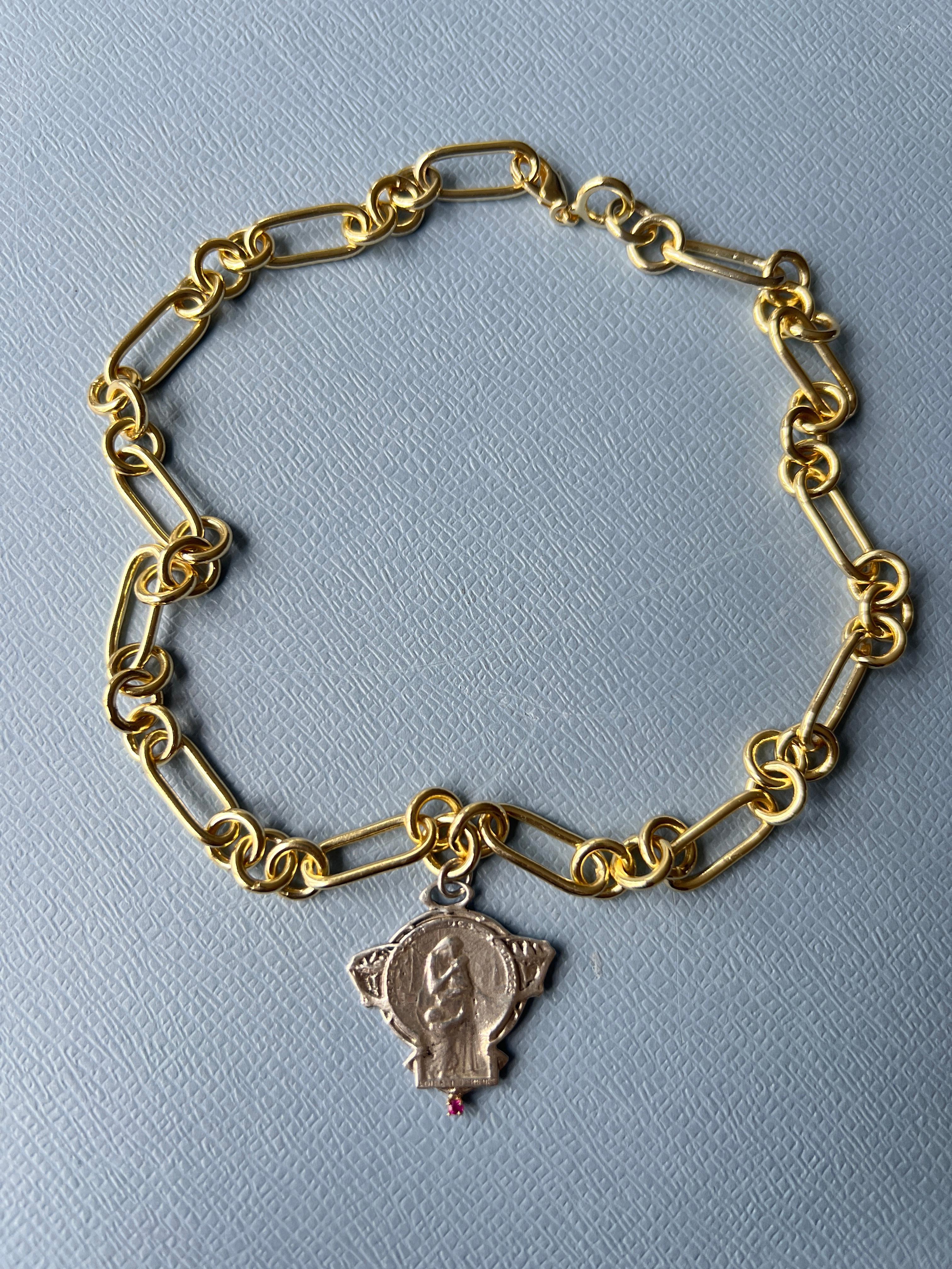Ruby Medal Chain Necklace  Choker Silver Art Nouveau Style J Dauphin 2
