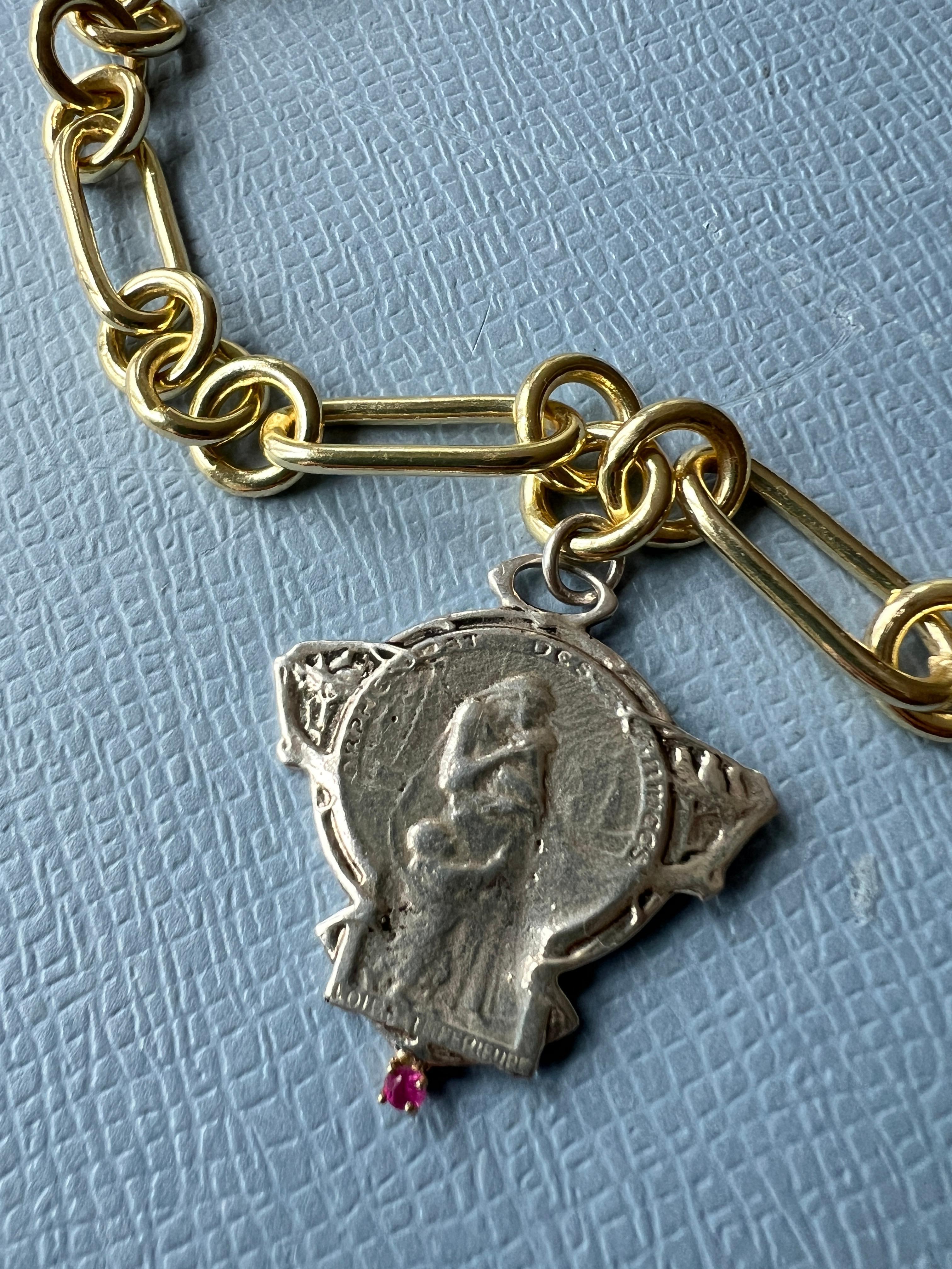 Ruby Medal Chain Necklace  Choker Silver Art Nouveau Style J Dauphin 3