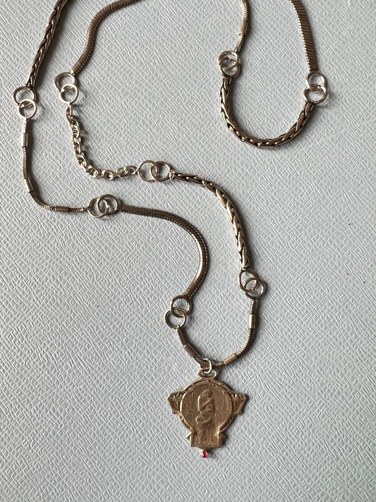 Ruby Medal Multi Chain Silver Necklace Art Nouveau Style For Sale 4