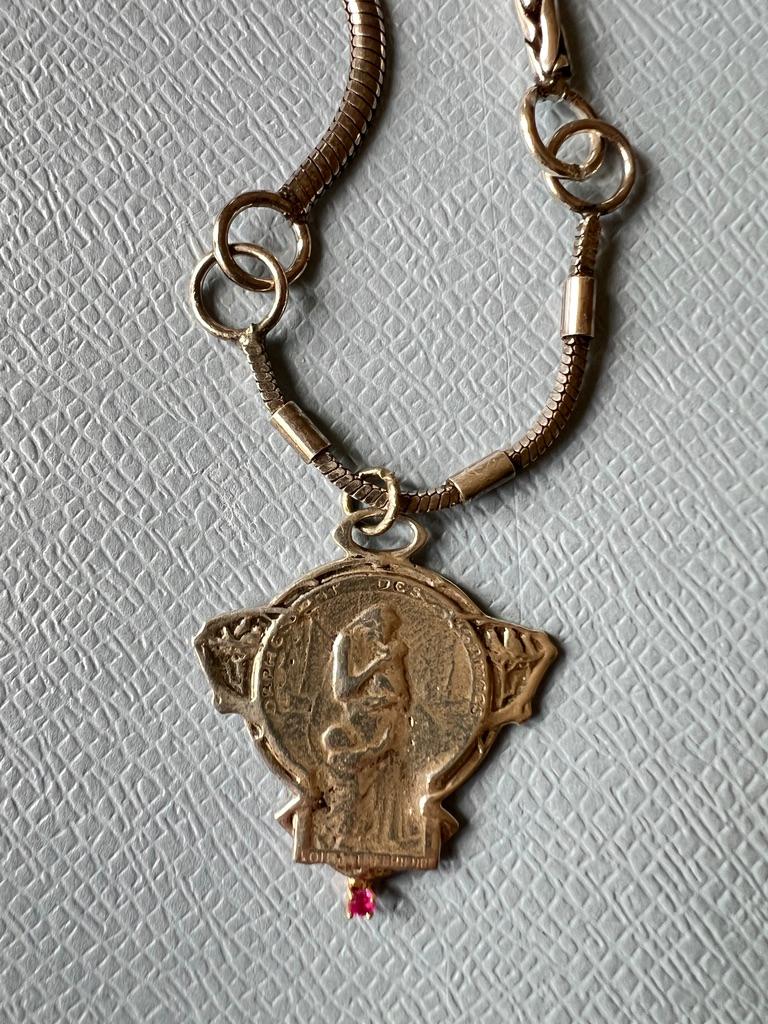 Ruby Medal Multi Chain Silver Necklace Art Nouveau Style For Sale 6