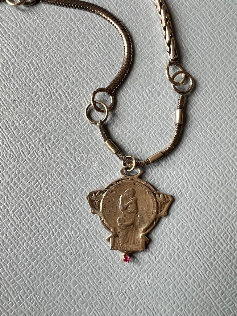 Ruby Medal Multi Chain Silver Necklace Art Nouveau Style For Sale 2