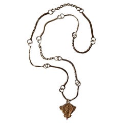 Ruby Medal Multi Chain Silver Necklace Art Nouveau Style