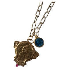 Collana con medaglia di rubino Vergine Maria Smalto a catena Stile Liberty J DAUPHIN