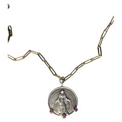 Ruby Medal Virgin Mary Necklace Gold Plated Chain Silver Medal J Dauphin