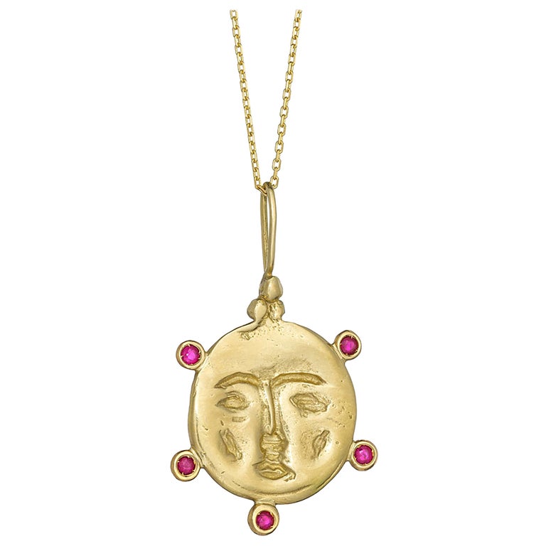Ruby Moon Face Pendant Necklace, 18 Karat Yellow Gold at 1stDibs ruby