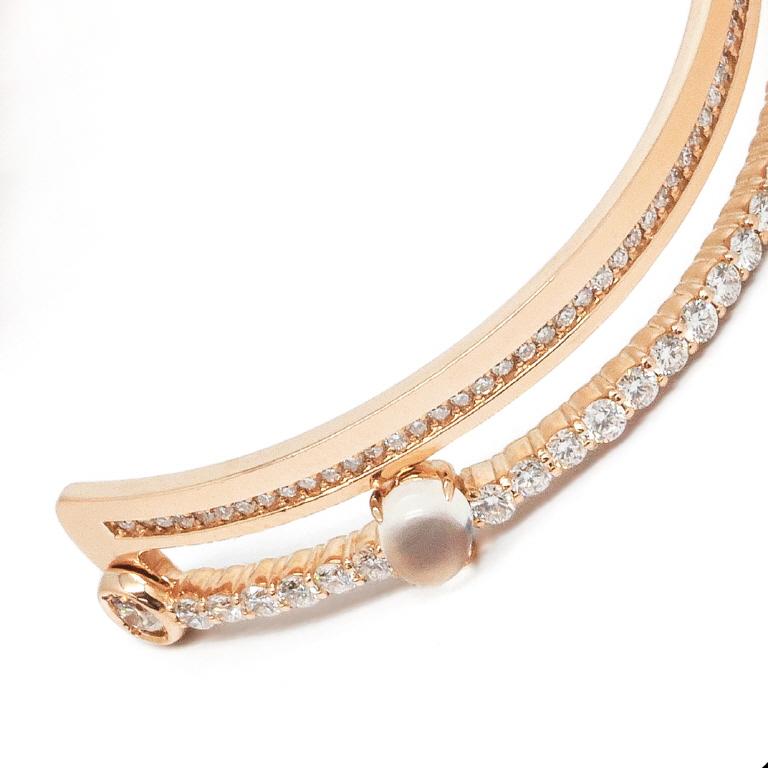 Artist White Diamond & Ruby, Moon stone point  Bangles Bracelets  ( size L ) For Sale