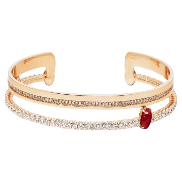 Ruby & Moon stone & White Diamond point Bangles Bracelets  (size S) For Sale