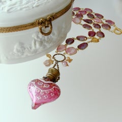 Ruby Moonstone with Glass Moser Chatelaine Heart Scent Bottle, La Vie En Rose