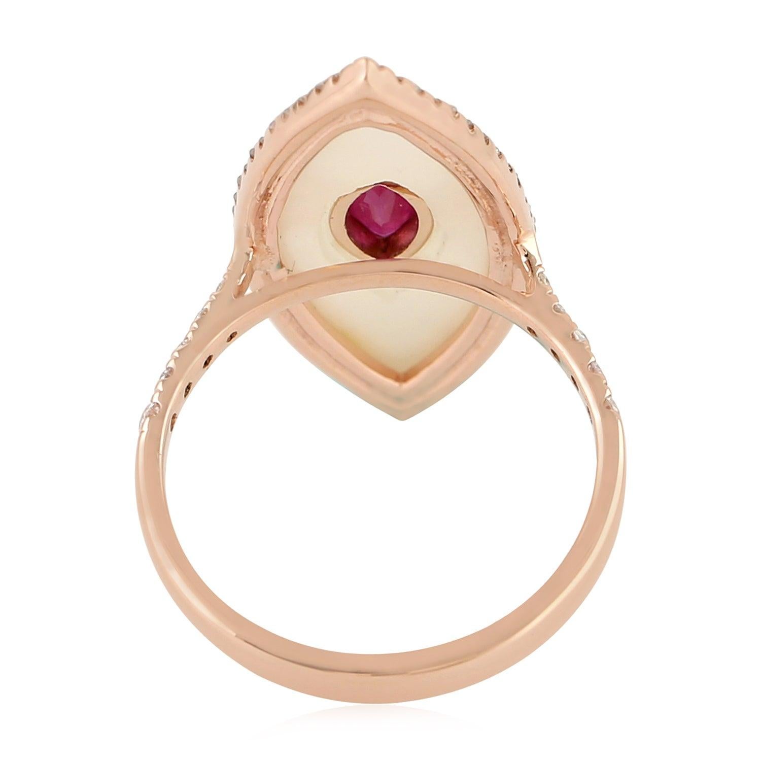 For Sale:  Ruby Mother of Pearl Diamond 18 Karat Cocktail Ring 3