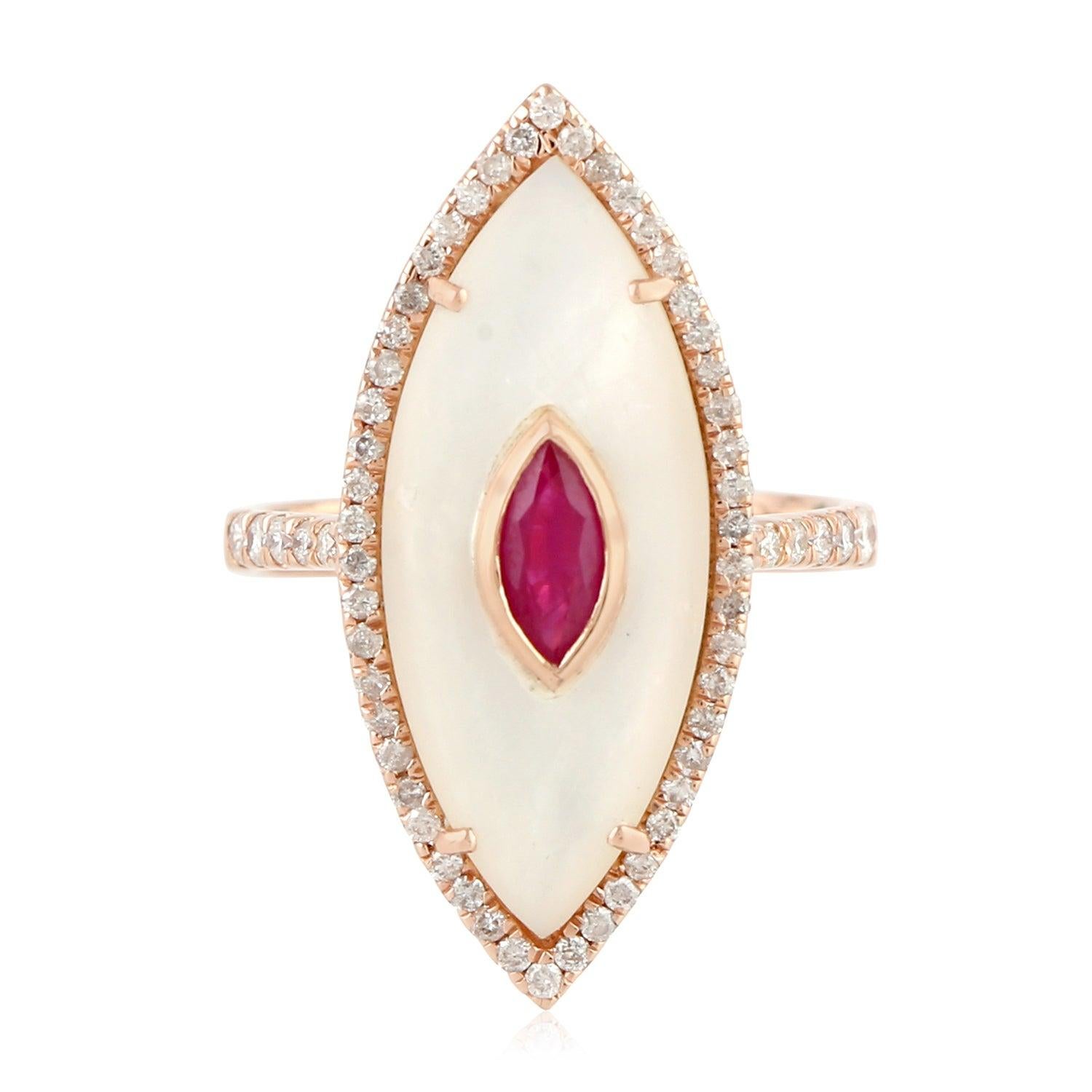 For Sale:  Ruby Mother of Pearl Diamond 18 Karat Cocktail Ring 4