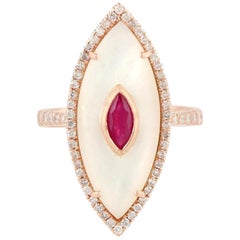 Ruby Mother of Pearl Diamond 18 Karat Cocktail Ring