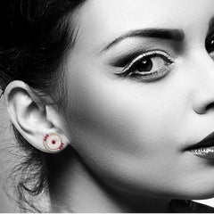 Ruby Mother of Pearl Diamond 14 Karat Gold Round Stud Earrings