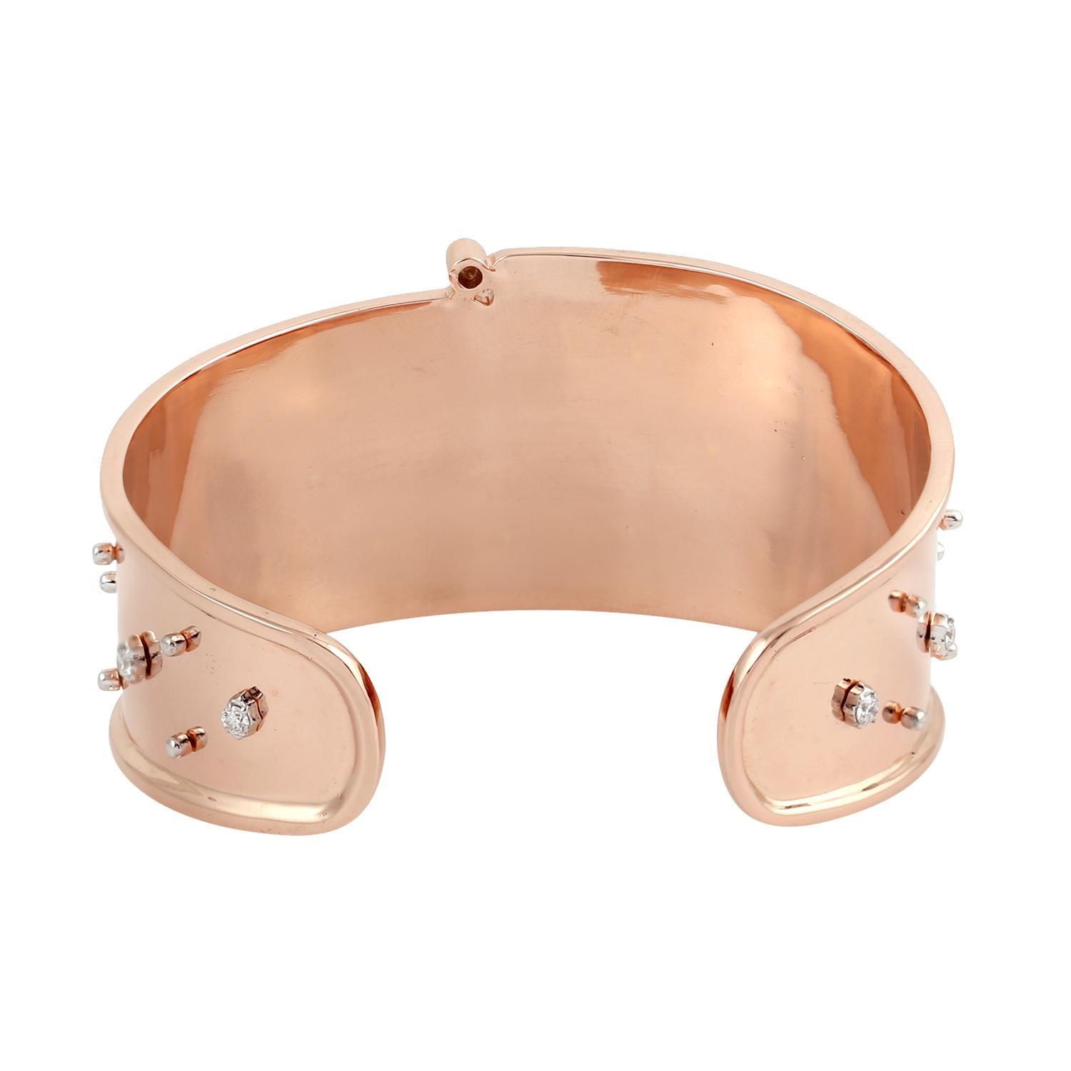 Mozambique Ruby Mounted Cuff Bracelet With Diamonds Made In 14k Rose Gold Corte mixto en venta