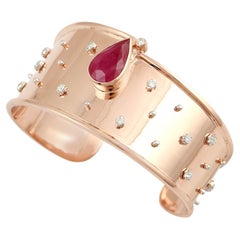 Mozambique Ruby Mounted Cuff Bracelet With Diamonds Made In 14k Rose Gold