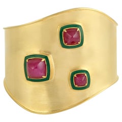 Bracciale con rubino e smalto verde in oro giallo 18 ct.