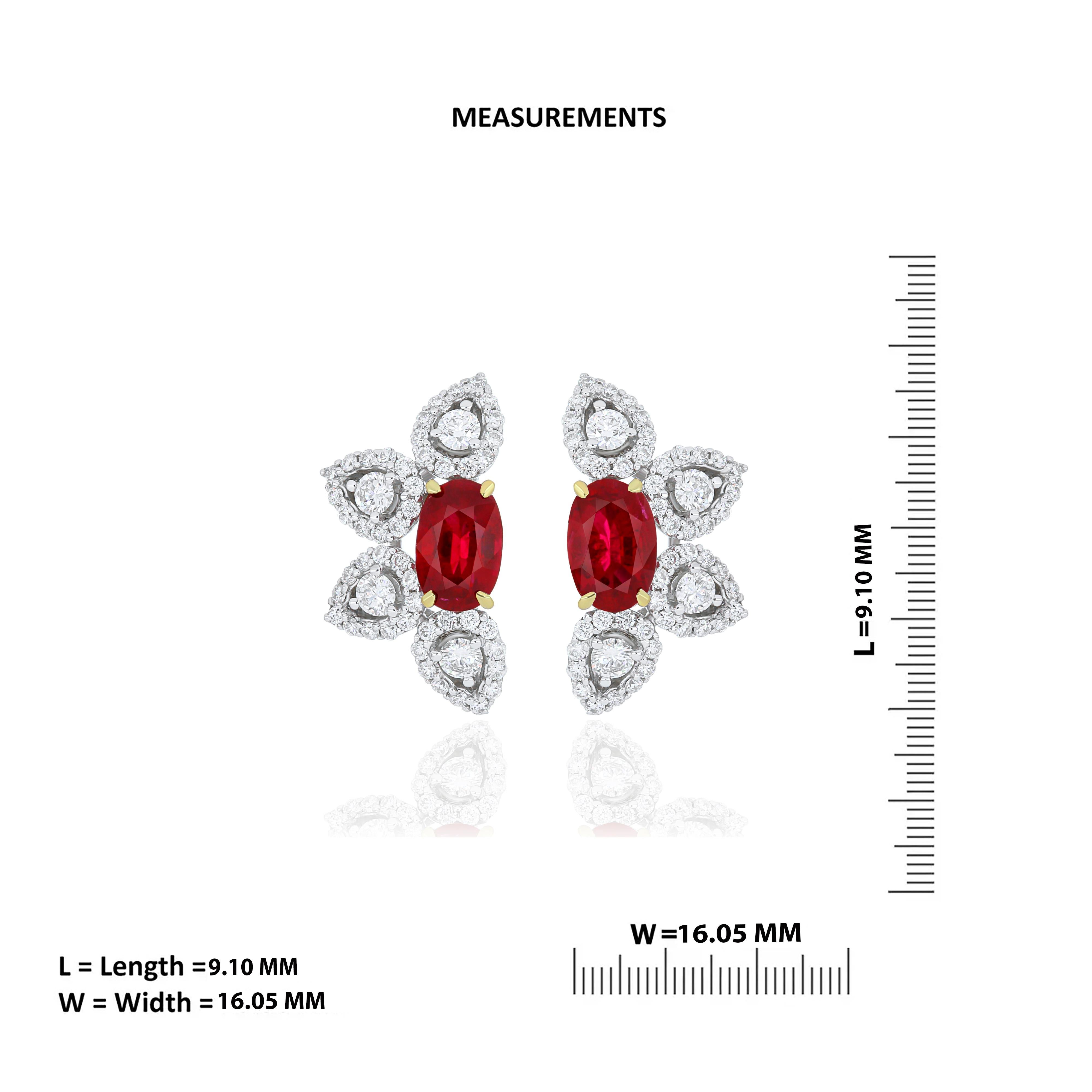 Boucle d'oreille rubis Mozambique et diamant Boucle d'oreille artisanale en or blanc 18 carats Pour femmes en vente