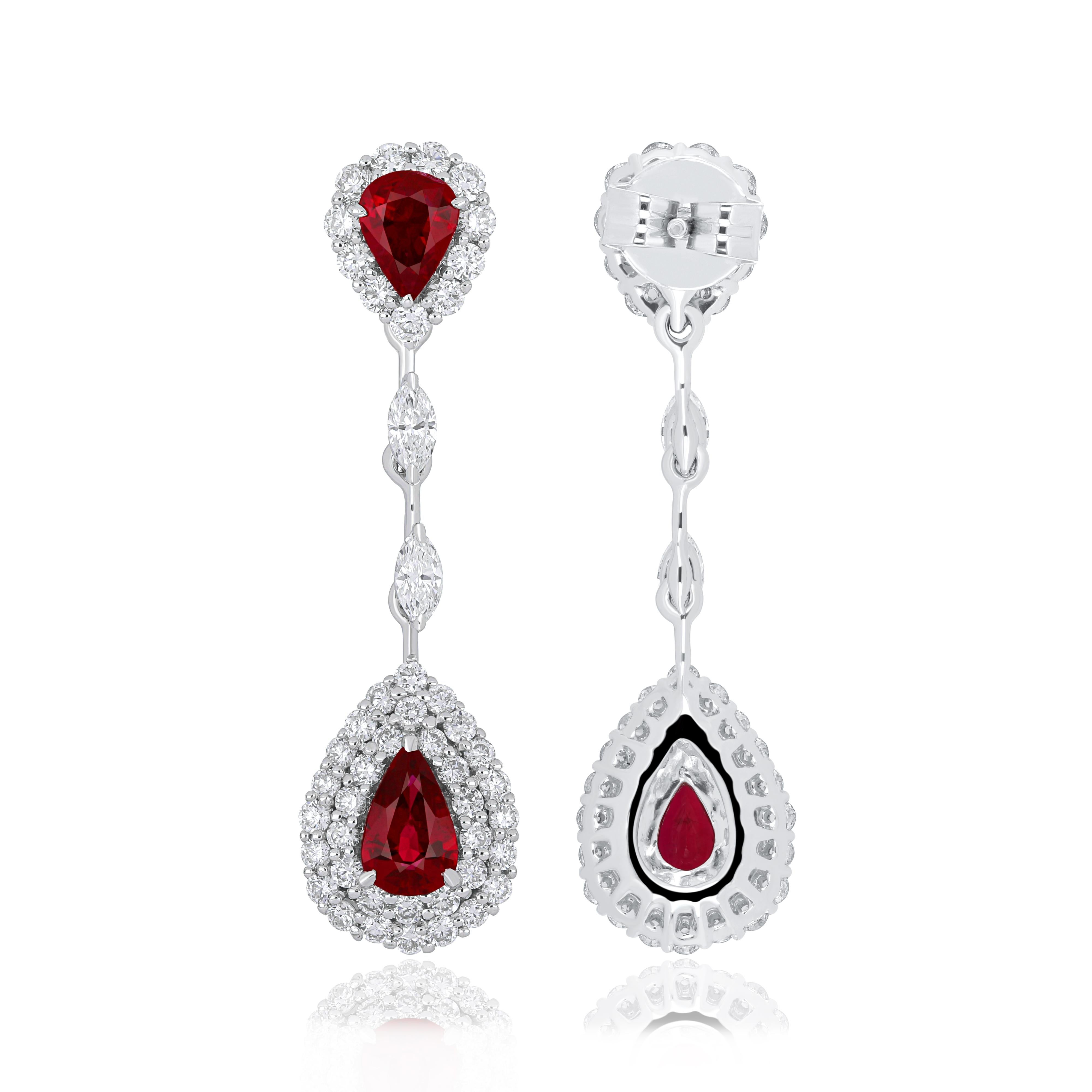 Ruby Mozambique and Diamond Earring 18 Karat White Gold In New Condition For Sale In JAIPUR, IN