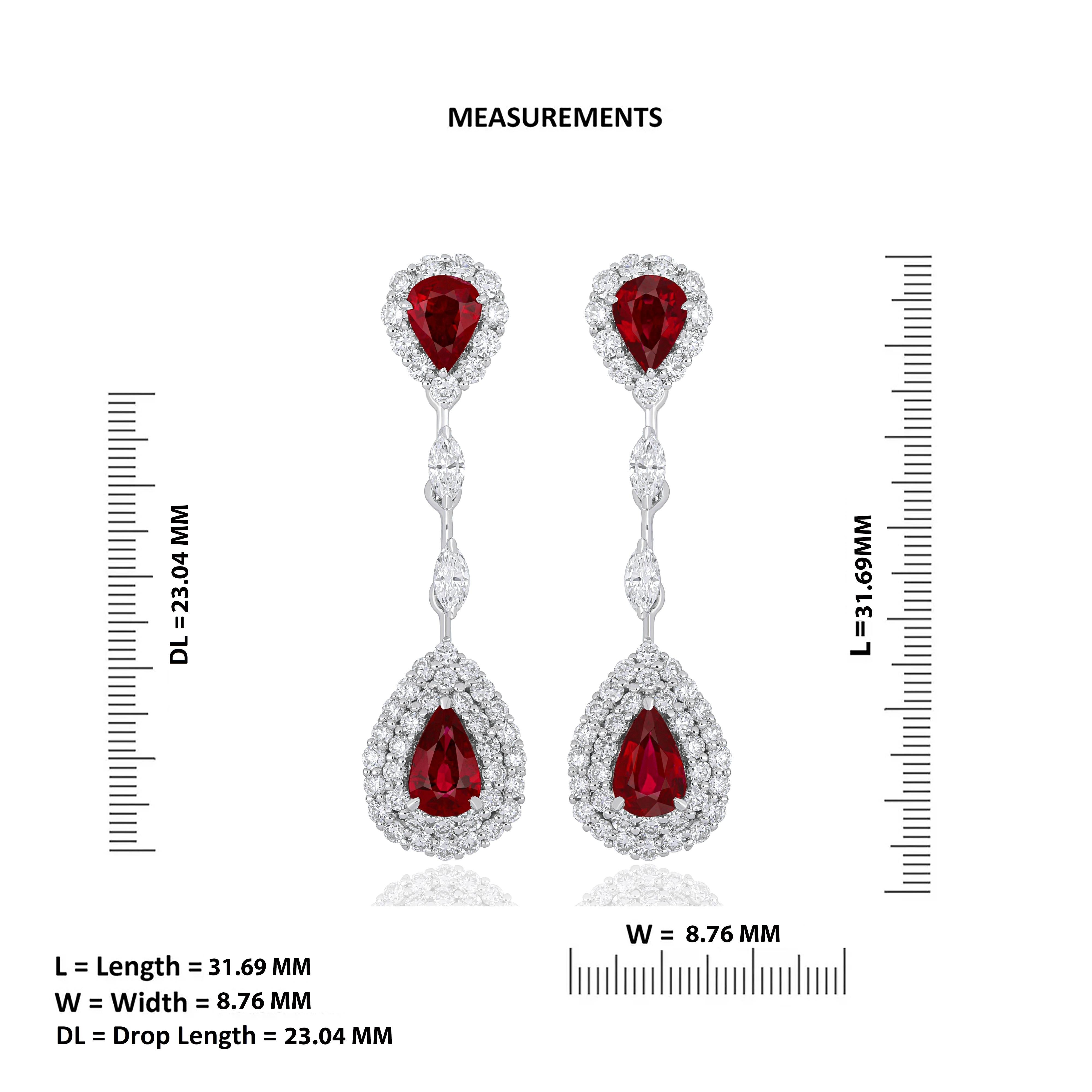 Women's Ruby Mozambique and Diamond Earring 18 Karat White Gold For Sale