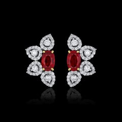 Ruby Mozambique and Diamond Earring 18 Karat White Gold handcraft Earring