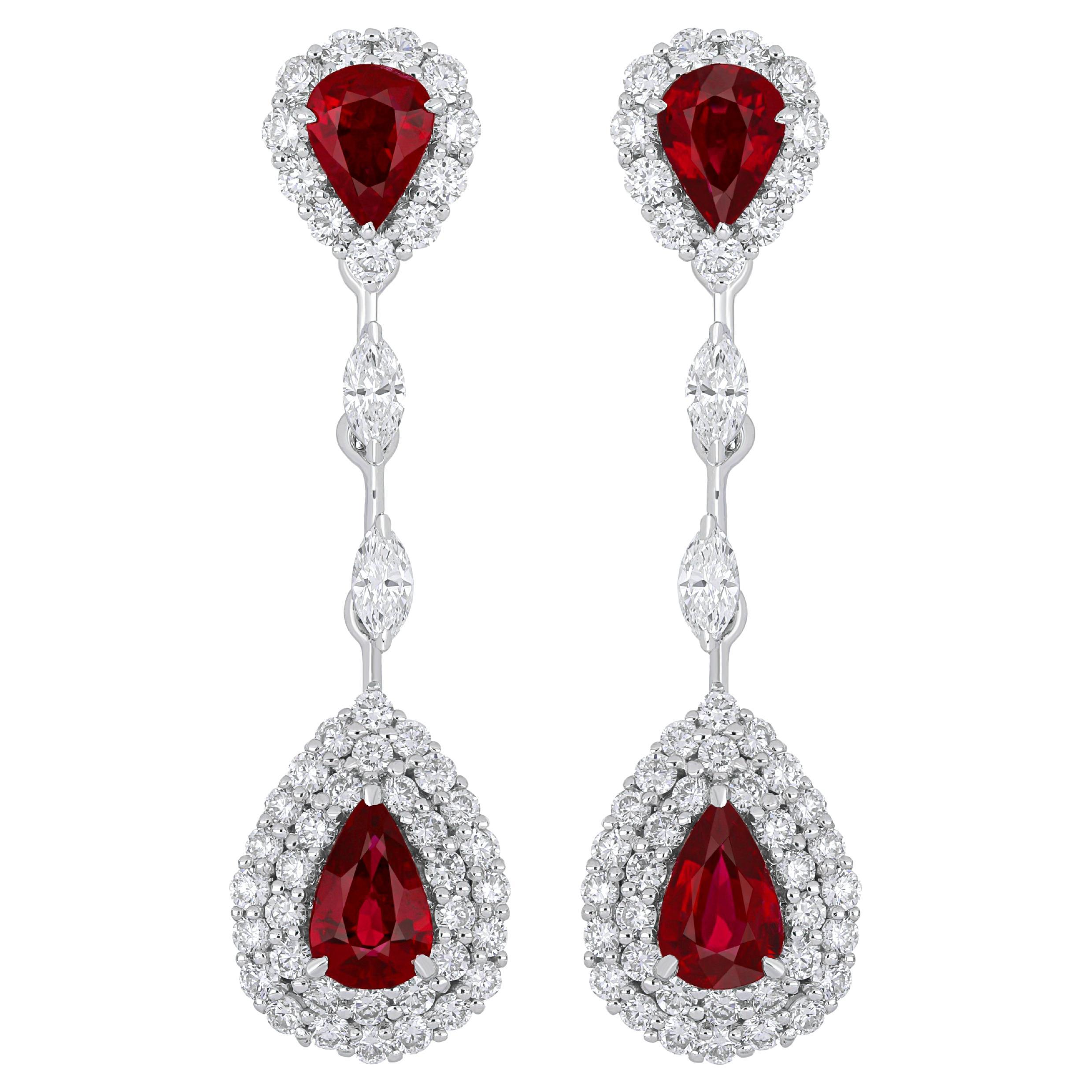 Ruby Mozambique and Diamond Earring 18 Karat White Gold