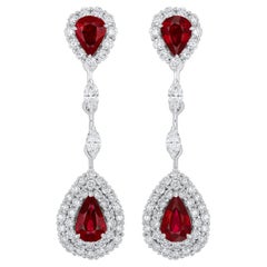 Vintage Ruby Mozambique and Diamond Earring 18 Karat White Gold