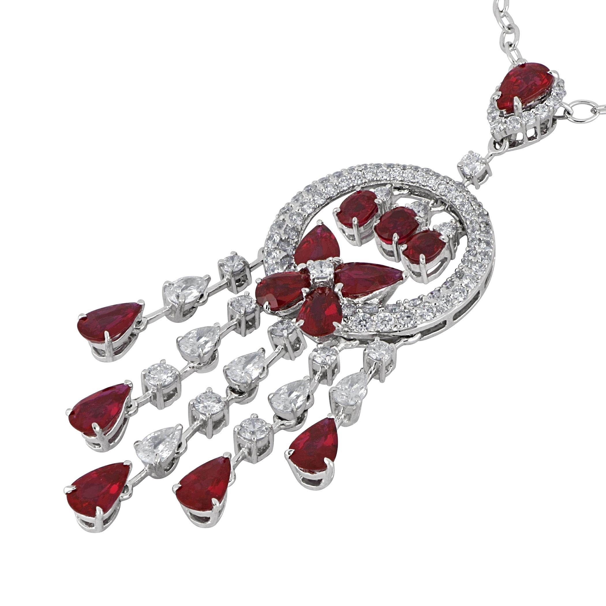 Ruby Mozambique and Diamond Necklace 18 Karat White Gold In New Condition For Sale In JAIPUR, IN