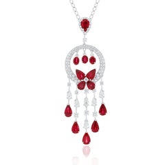 Ruby Mozambique and Diamond Necklace 18 Karat White Gold
