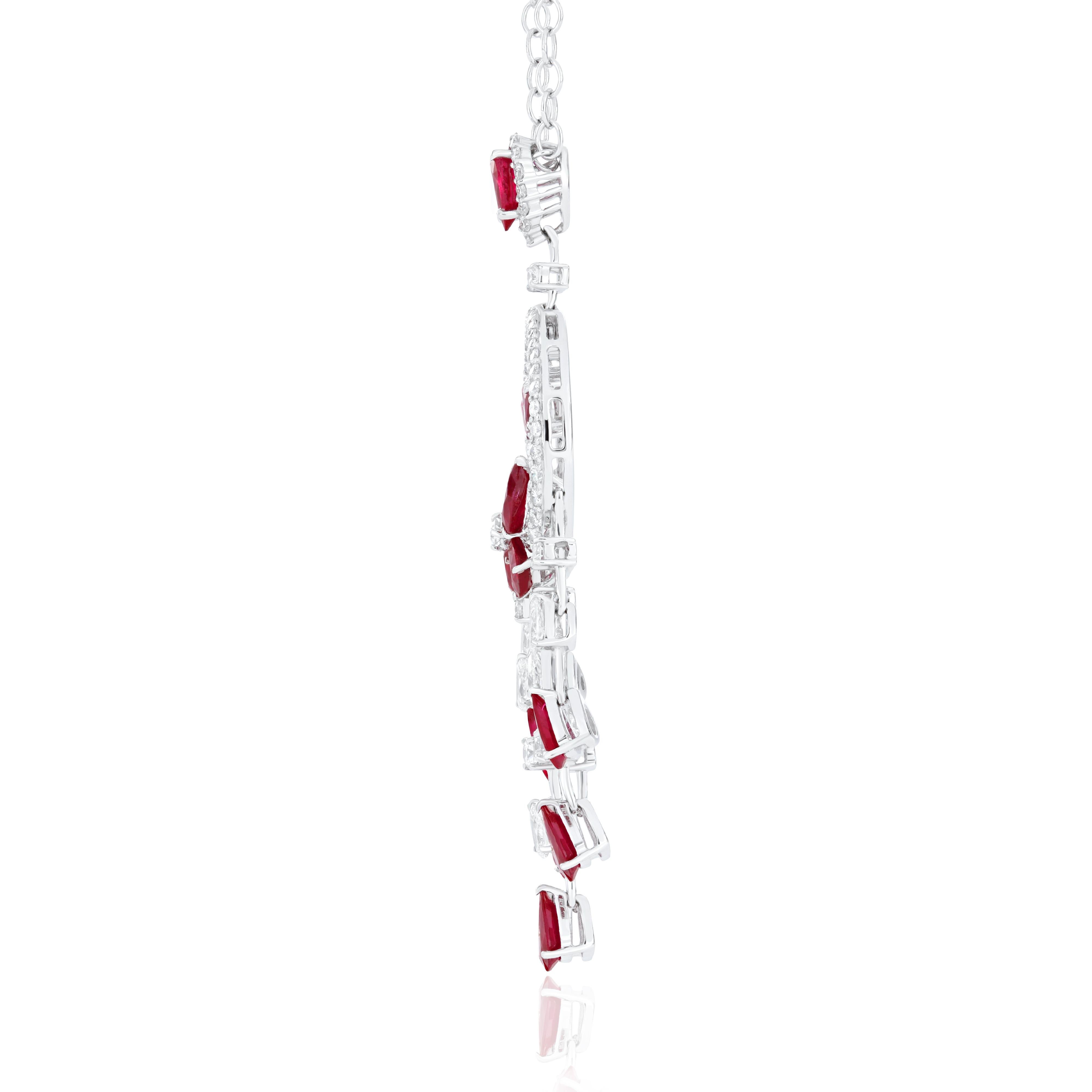 Ruby Mozambique and Diamond Necklace 18 Karat White Gold For Sale 1