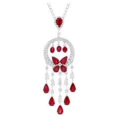 Ruby Mozambique and Diamond Necklace 18 Karat White Gold