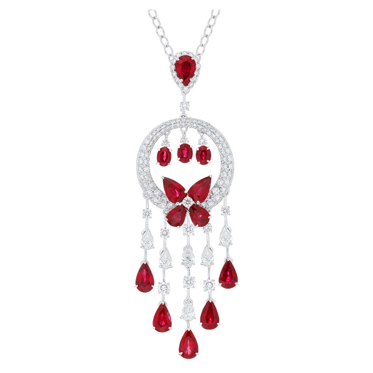 Ruby Mozambique and Diamond Necklace 18 Karat White Gold For Sale at ...