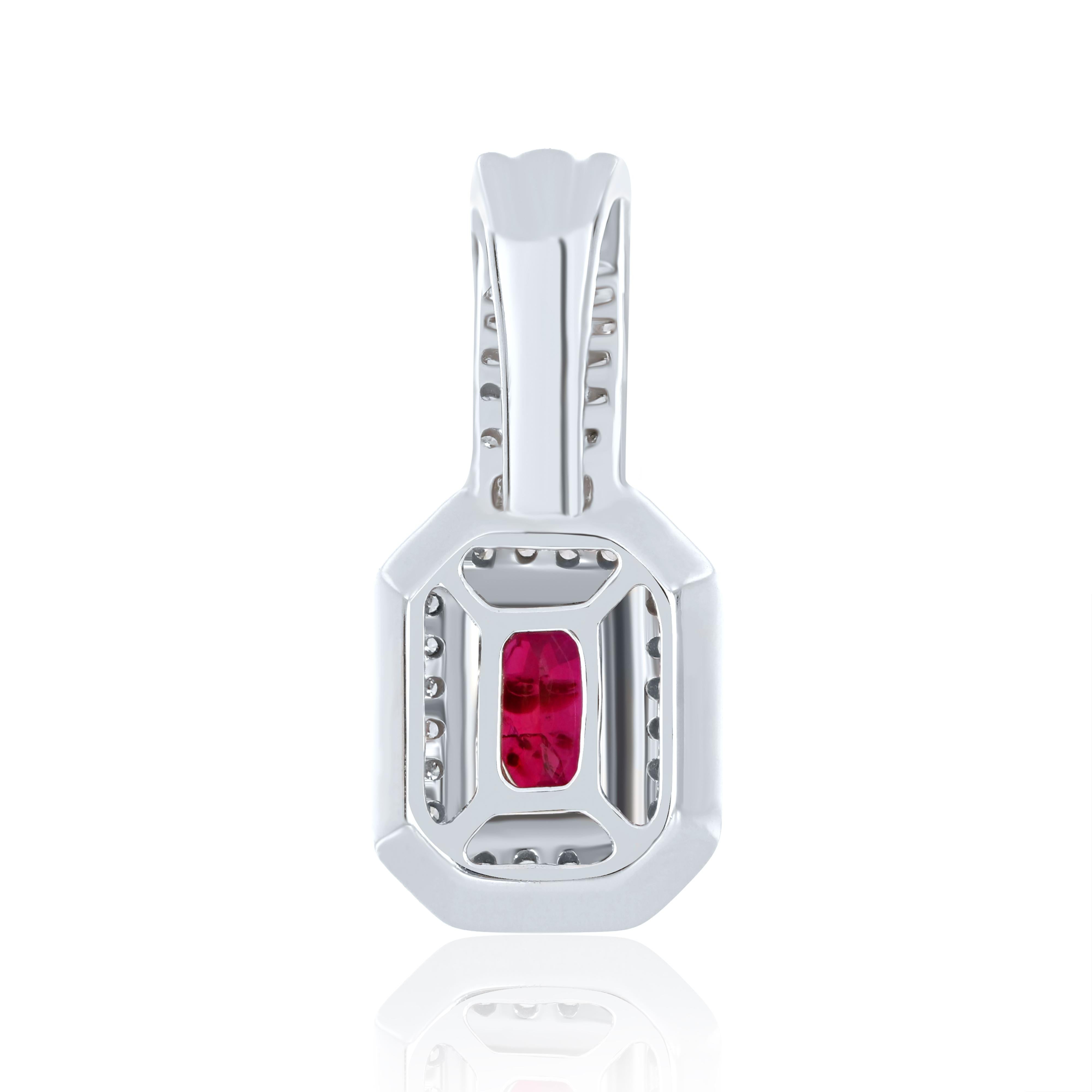 Ruby Mozambique And Diamond Pendant 18 Karat White Gold Birth Stone Pendant In New Condition For Sale In JAIPUR, IN