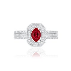 Ruby Mozambique and Diamond and 18 Karat White Gold Daily Wear Jewelry Ring