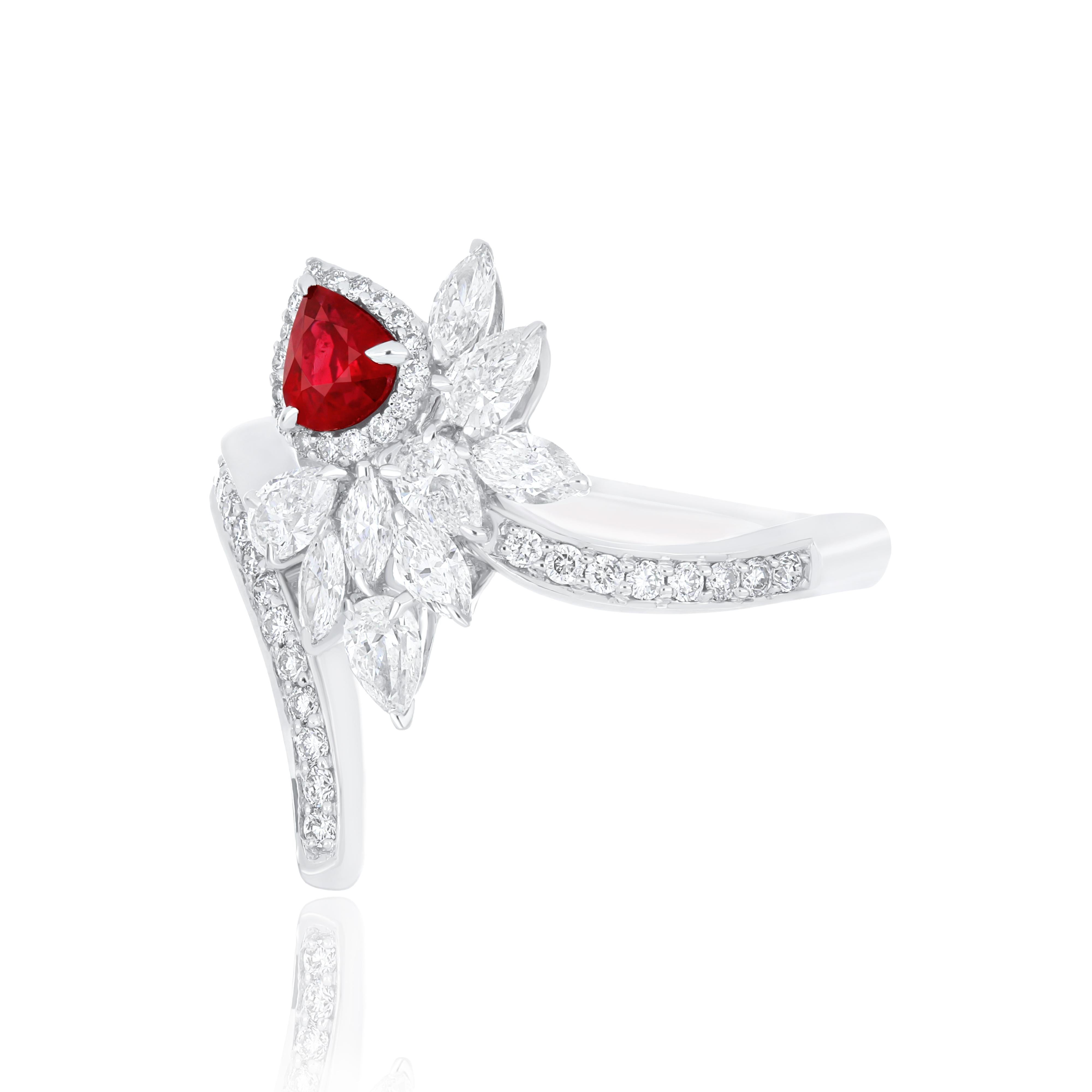 Ruby Mozambique and Diamond 18 Karat White Gold Wedding and Engagement Gift Ring In New Condition For Sale In JAIPUR, IN