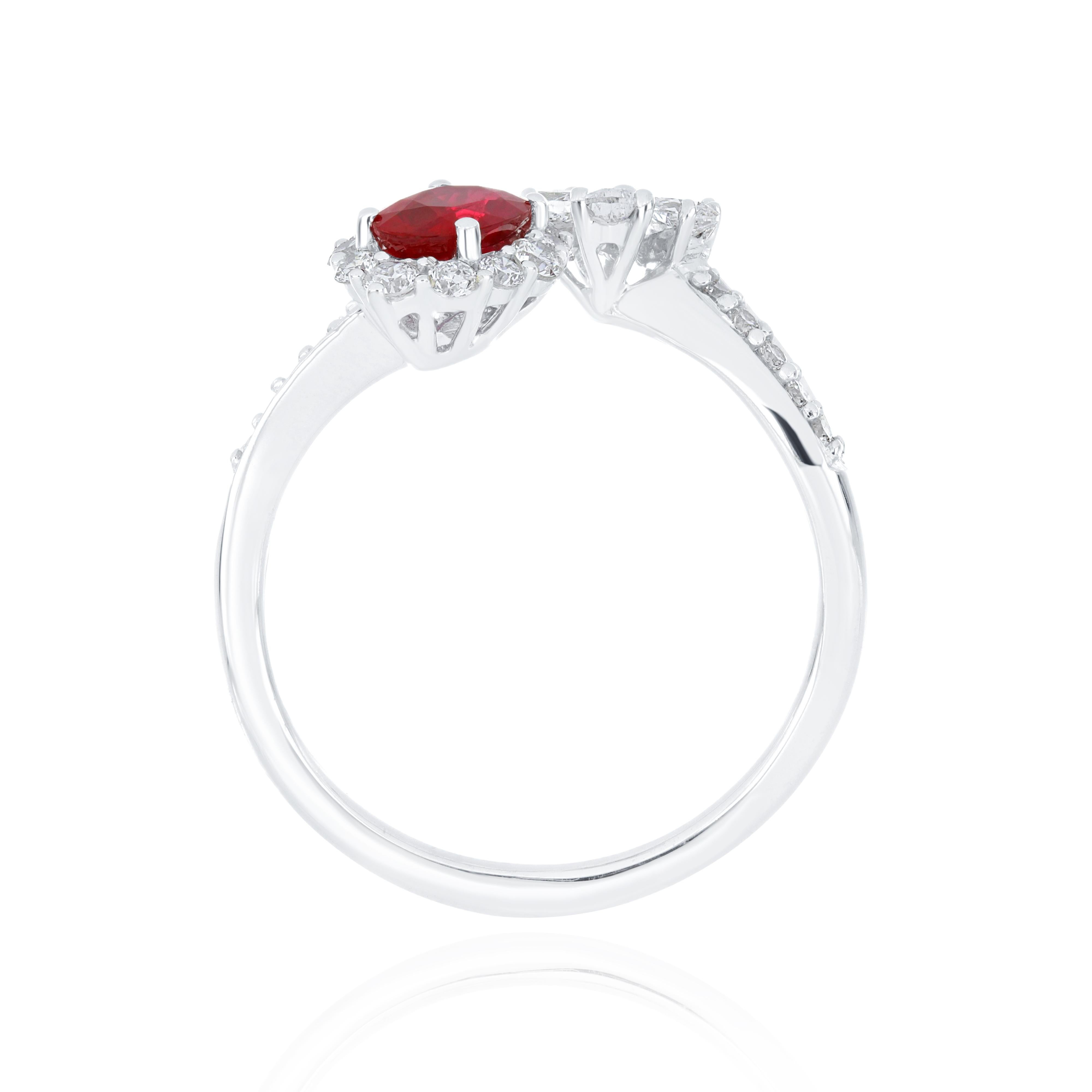 Women's Ruby Mozambique And Diamond Ring 18 Karat White Gold Handcraft jewelry Ring