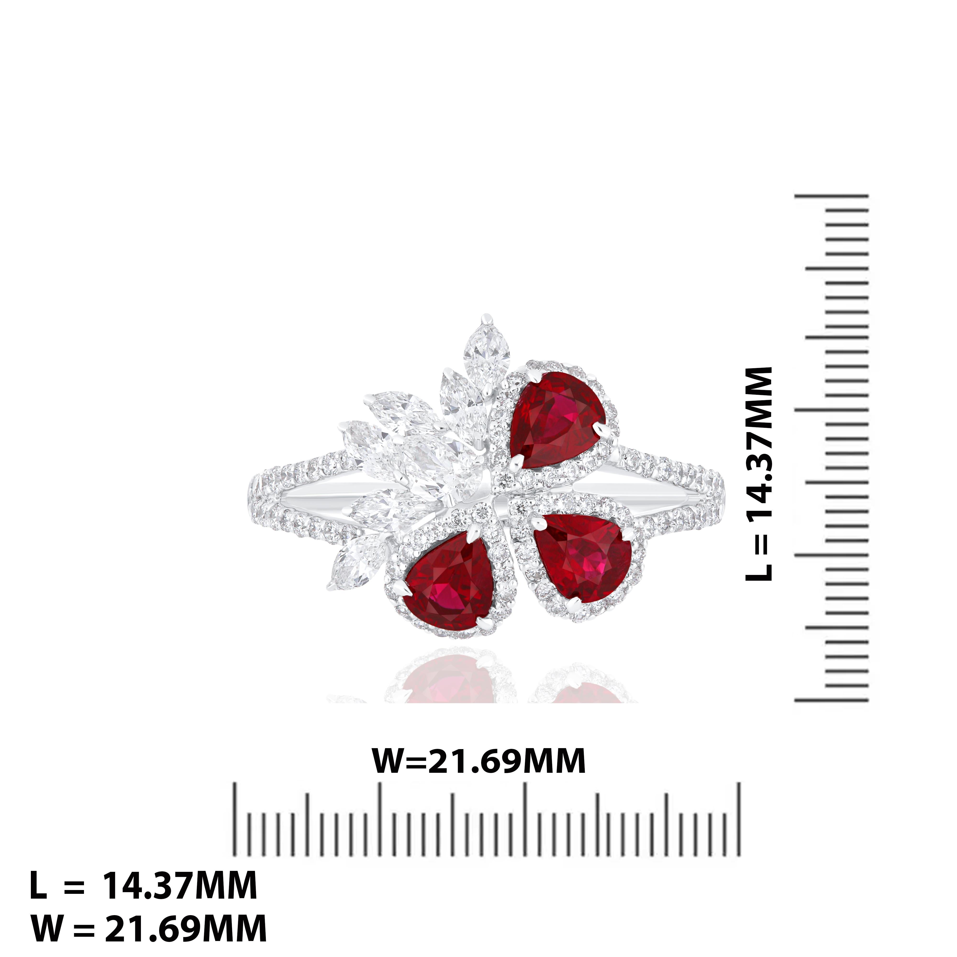 Ruby Mozambique Pear Shape and Diamond in 18 Karat White Gold Wedding Wear Ring 2