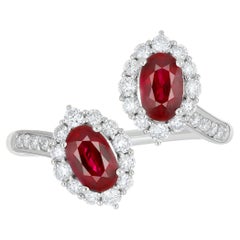 Used Ruby Mozambique and Diamond Ring 18 Karat White Gold