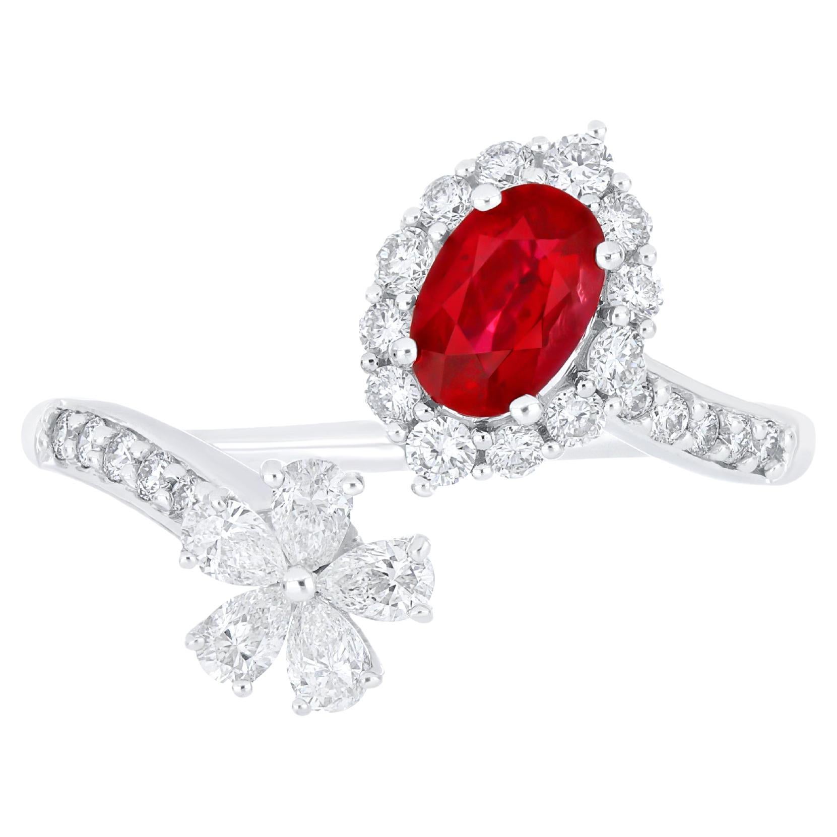 Ruby Mozambique And Diamond Ring 18 Karat White Gold