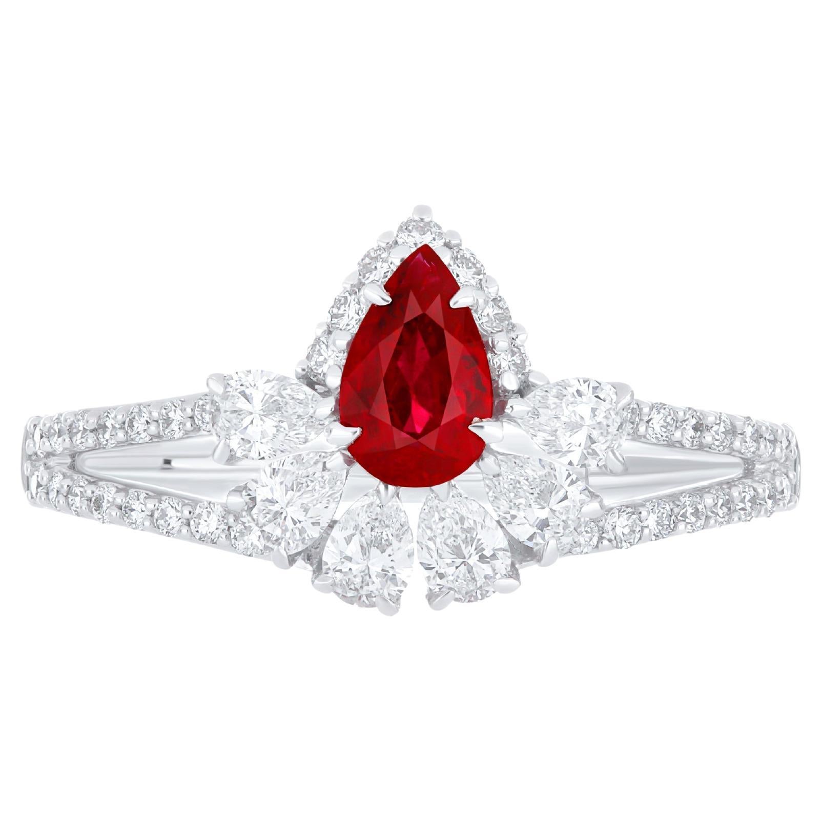 Ruby Mozambique and Diamond Ring 18 Karat White Gold handcraft Jewelry Ring For Sale