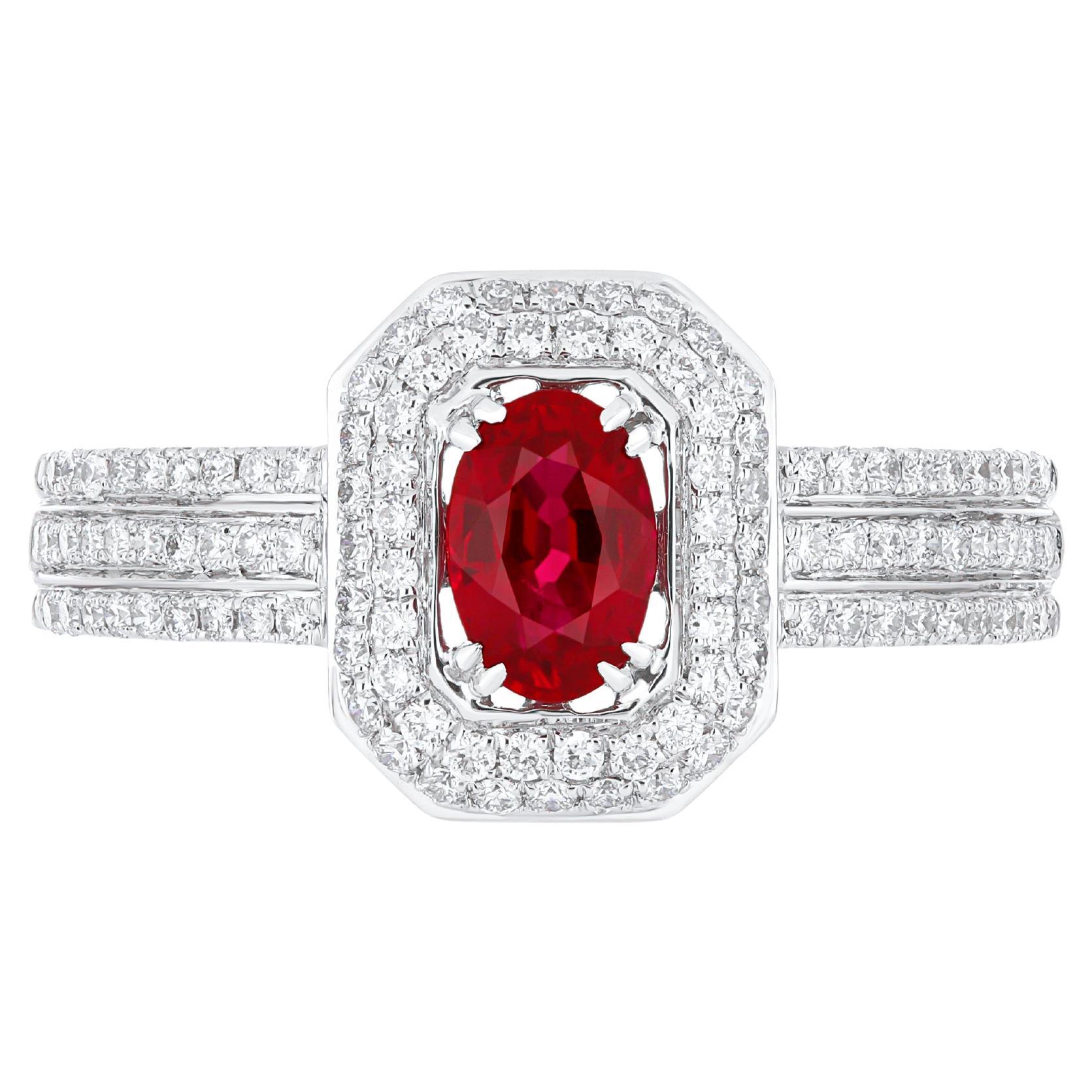 Bague de joaillerie quotidienne en or blanc 18 carats, rubis du Mozambique et diamants