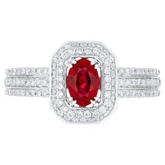 Ruby Mozambique and Diamond and 18 Karat White Gold Daily Wear Jewelry Ring