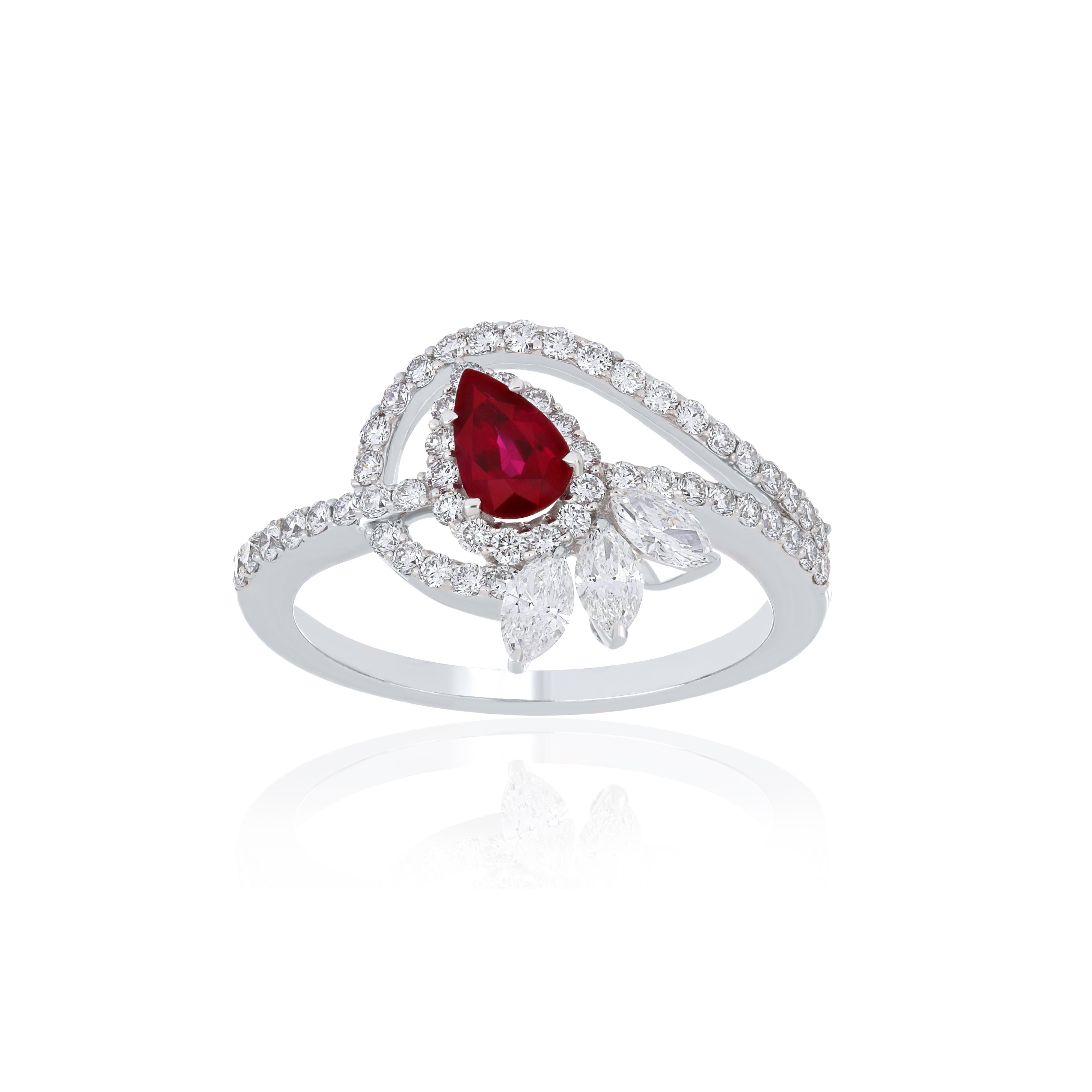 Ruby Mozambique and Diamond Studded Ring in 18 Karat White Gold In New Condition For Sale In JAIPUR, IN