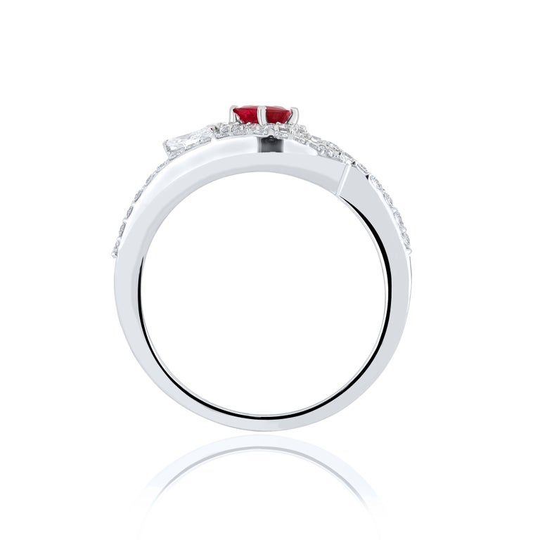 Ruby Mozambique and Diamond Studded Ring in 18 Karat White Gold For ...