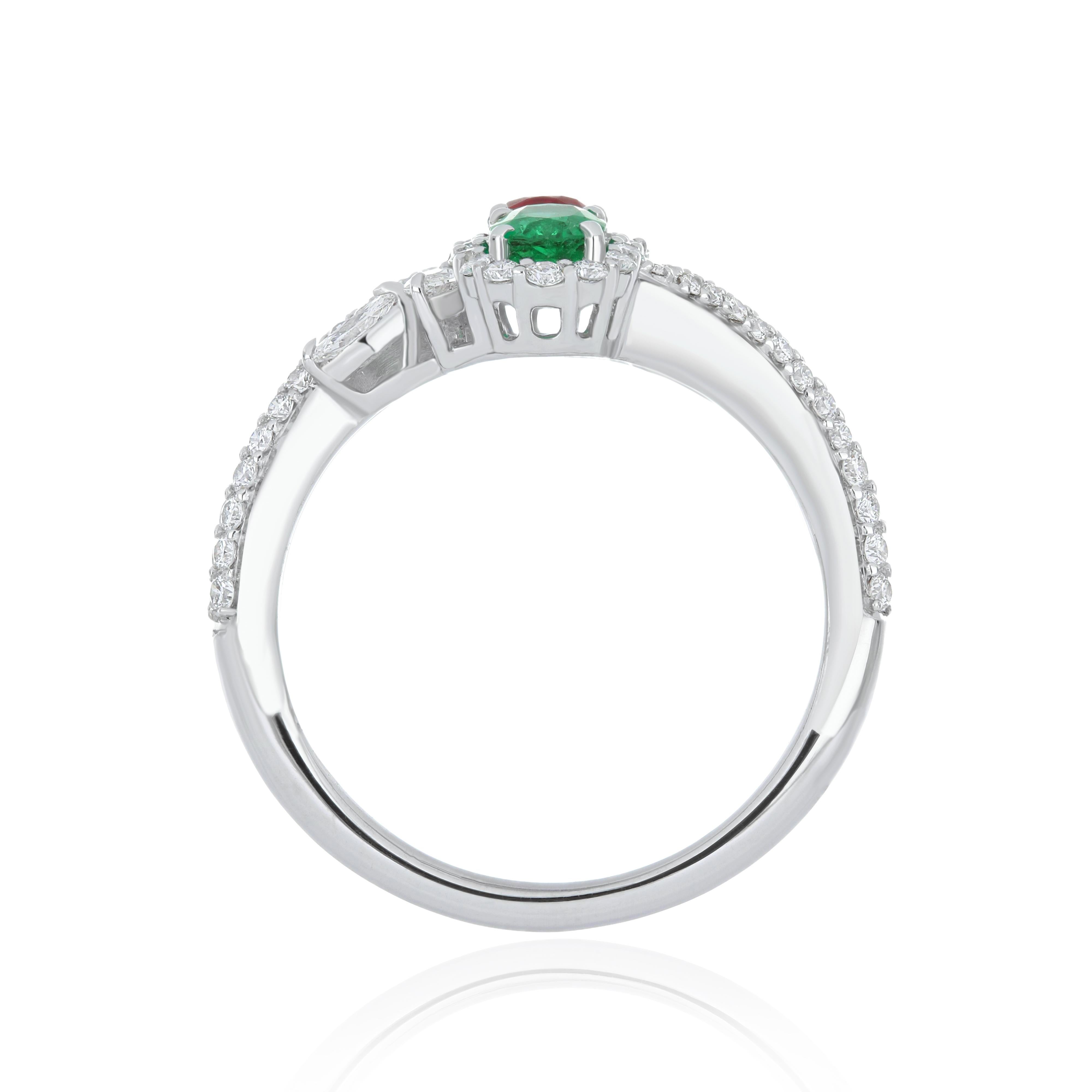 Ruby Mozambique, Emerald, Blue Sapphire and Diamond Ring 18 Karat White Gold 5
